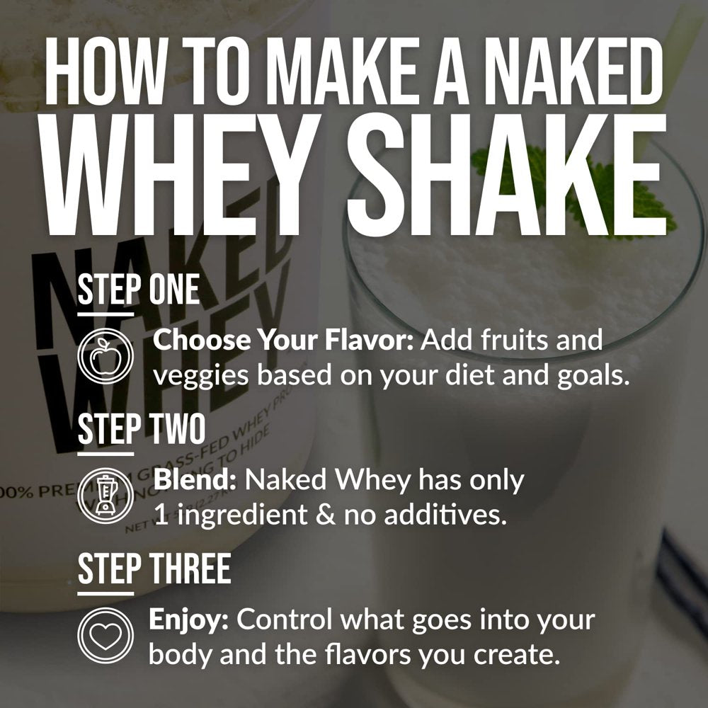 Naked WHEY 5LB 100% Grass Fed Unflavored Whey Protein Powder - US Farms, Only 1 Ingredient, Undenatured - No GMO, Soy or Gluten - No Preservatives - Promote Muscle Growth and Recovery - 76 Servings Naked WHEY 5LB 100% Grass Fed Unflavored Whey Protein Powder - US Farms, Only 1 Ingredient, Undenatured - No GMO, Soy or Gluten - No Preservatives - Promote Muscle Growth and Recovery - 76 Servings