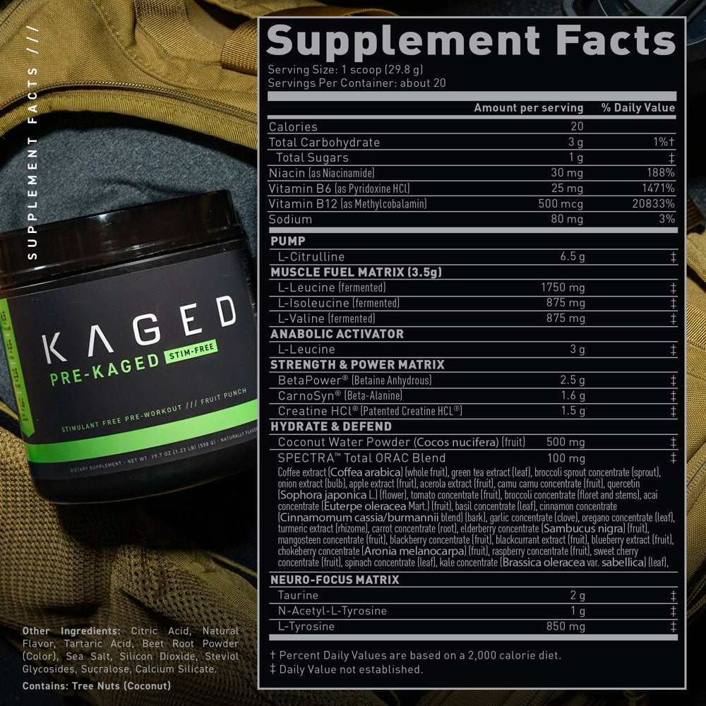 Kaged Pre-Kaged Stim Free Stimulant Free Pre Workout Powder Pre-Workout for Men & Women, Delivers Increased Strength Kaged Pre-Kaged Stim Free Stimulant Free Pre Workout Powder Pre-Workout for Men & Women, Delivers Increased Strength