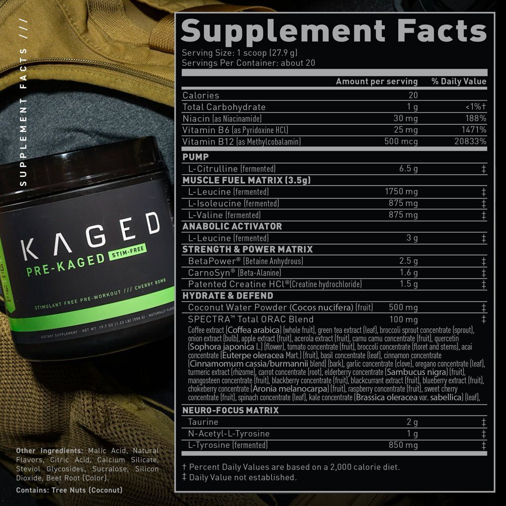 Kaged Pre-Kaged Stim Free Stimulant Free Pre Workout Powder Pre-Workout for Men & Women, Delivers Increased Strength Kaged Pre-Kaged Stim Free Stimulant Free Pre Workout Powder Pre-Workout for Men & Women, Delivers Increased Strength