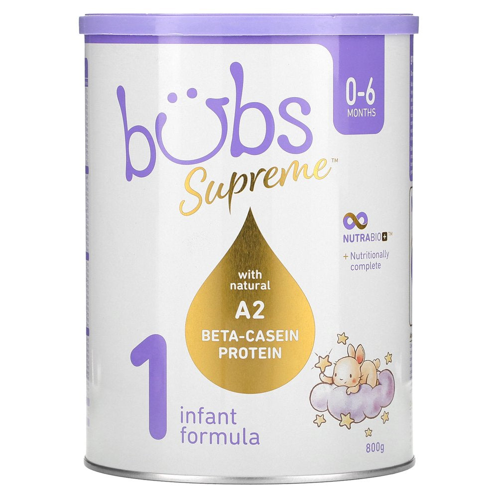 Bubs Supreme Infant Formula, Stage 1, Infants 0-6 Months, Made with A2 Beta-Casein Protein Cows Milk, 28.2 Oz Bubs Supreme Infant Formula, Stage 1, Infants 0-6 Months, Made with A2 Beta-Casein Protein Cows Milk, 28.2 Oz