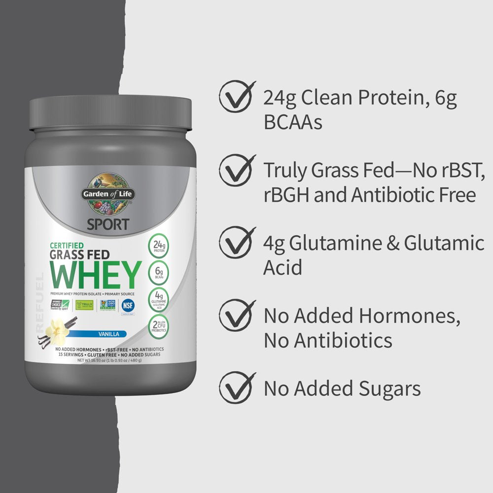 SPORT Grass Fed Whey Protein Powder, Vanilla, 24G, 16.9Oz SPORT Grass Fed Whey Protein Powder, Vanilla, 24G, 16.9Oz
