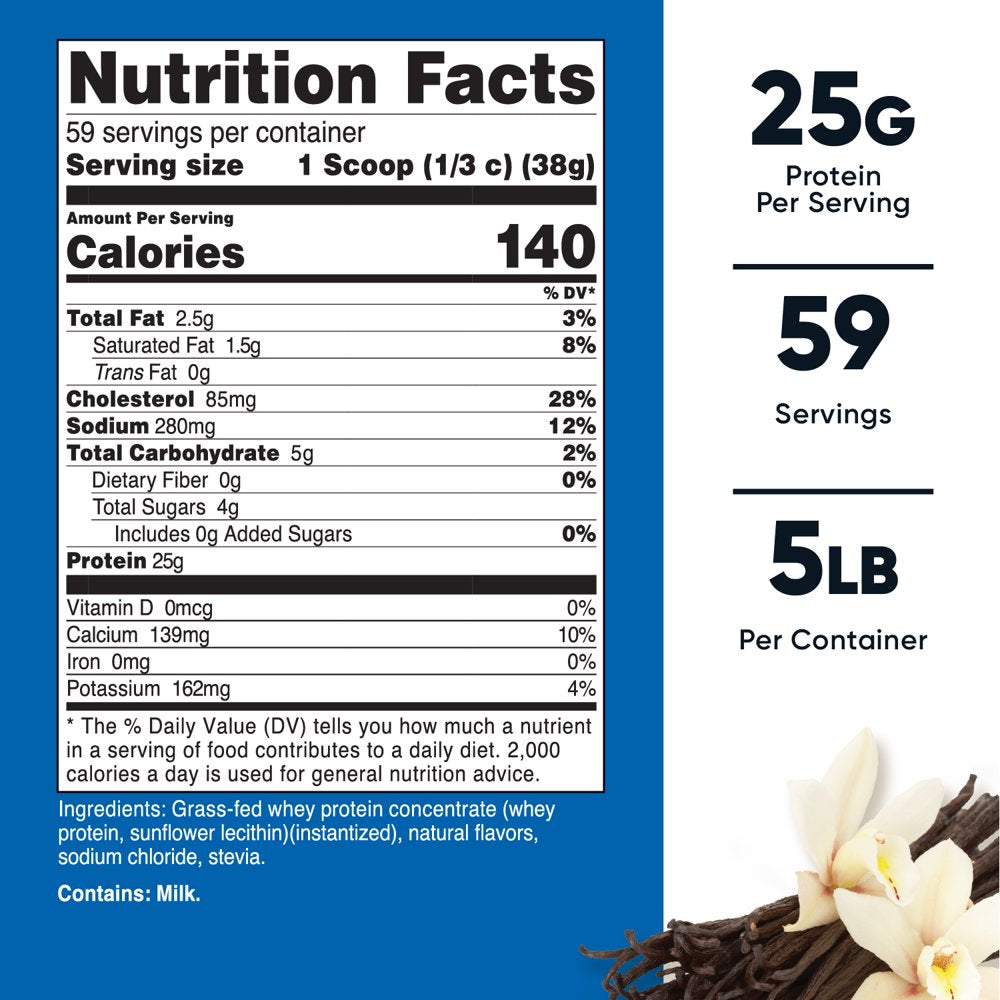 Grass-Fed Whey Protein Concentrate (Vanilla) 5LBS - Non-Gmo, Gluten Free Grass-Fed Whey Protein Concentrate (Vanilla) 5LBS - Non-Gmo, Gluten Free