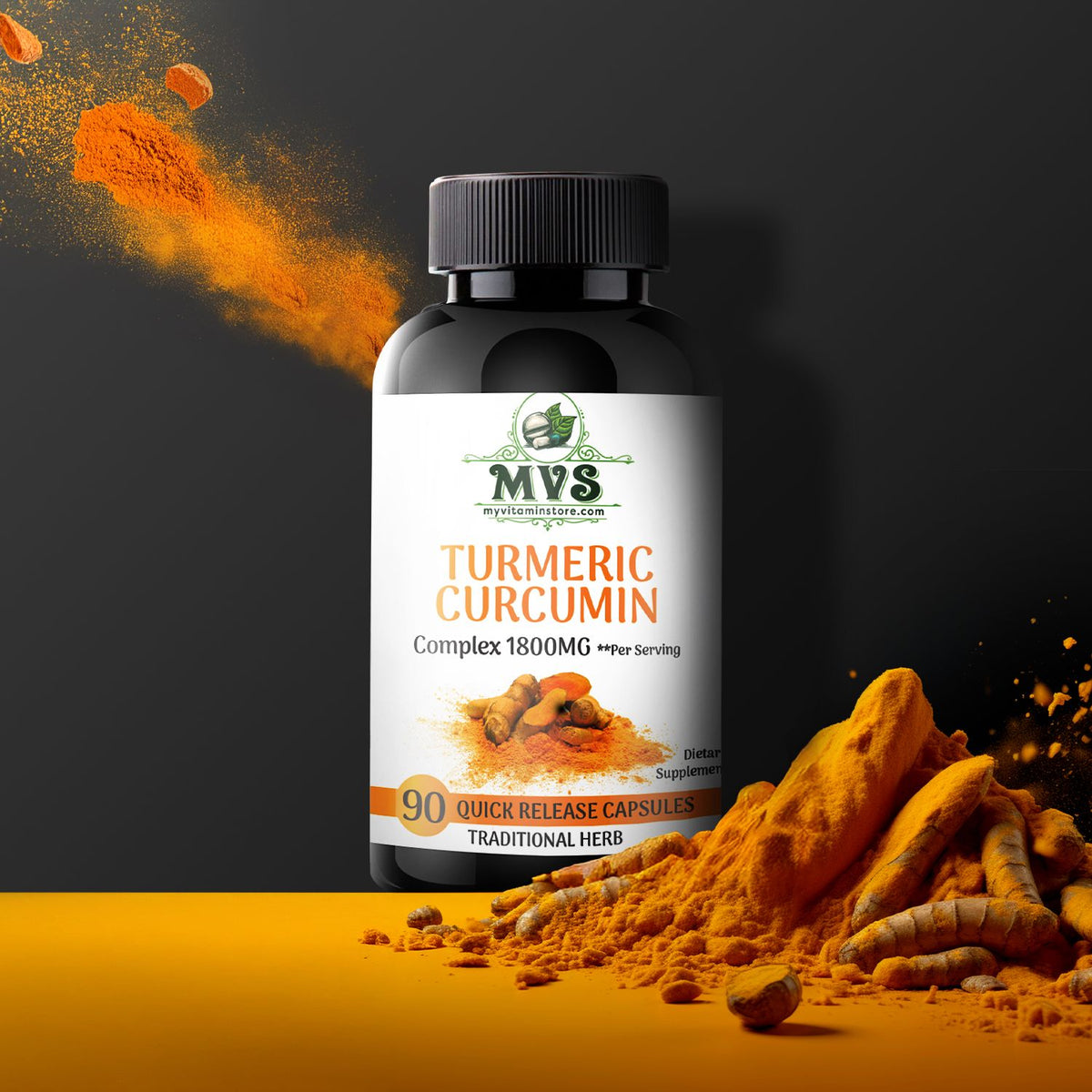 MVS (My Vitamin Store)  Turmeric Curcumin Capsules - 100% Organic - 90 CT