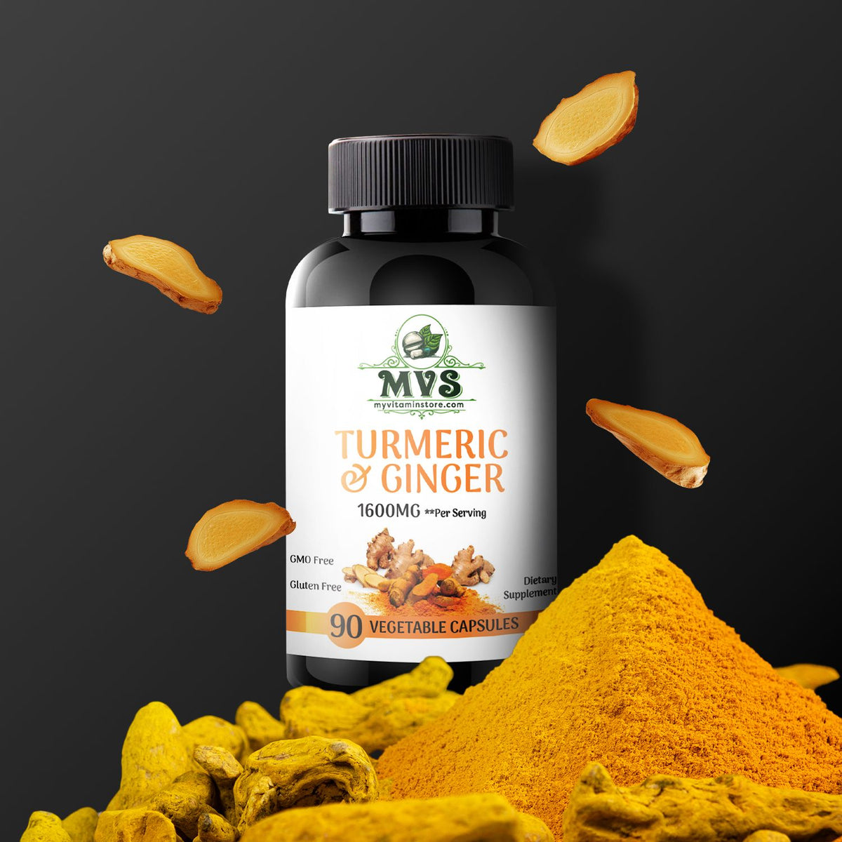 MVS (My Vitamin Store)  Turmeric Extract + Ginger 1800MG- Extra Strength & Absorption - Vegan, Non-GMO - 90 Count [30-Day Supply]