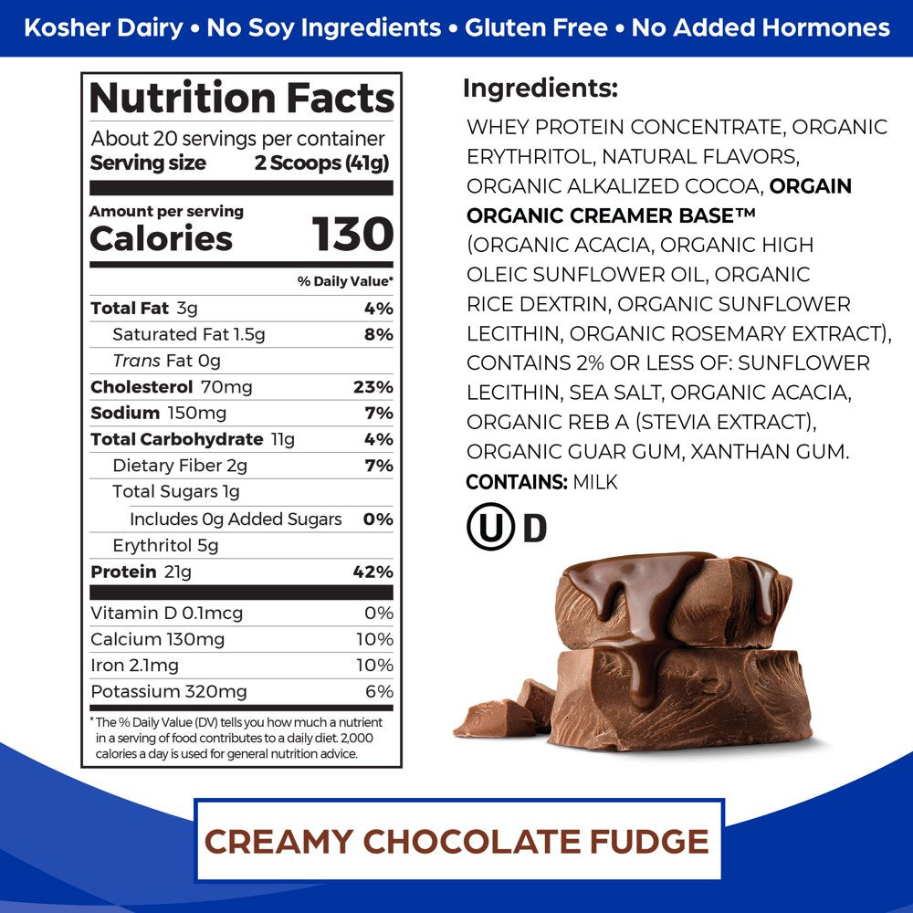 Grass Fed Whey Protein Powder, Creamy Chocolate Fudge, 21G Protein, Non-Gmo, 1.82Lb