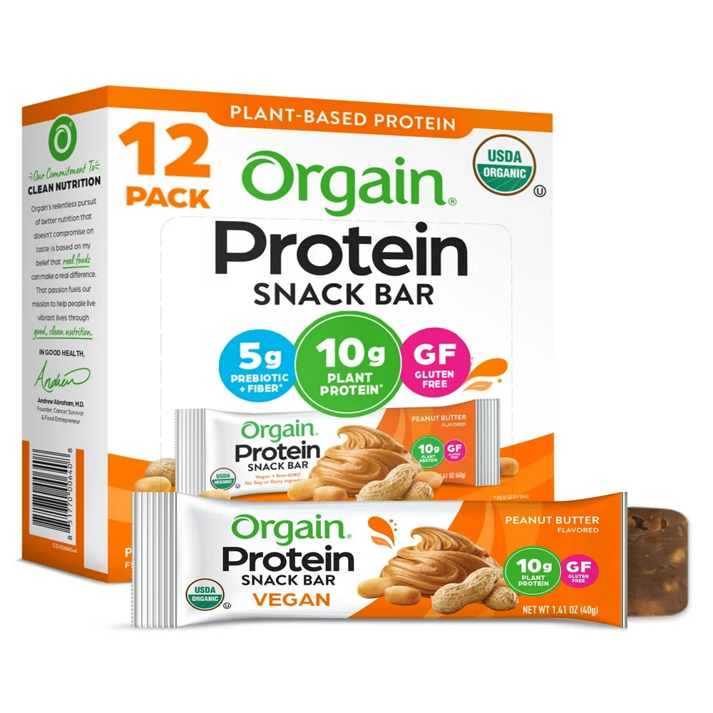 Organic Plant Based Protein Snack Bars, Peanut Butter, 16.9Oz, 12Ct