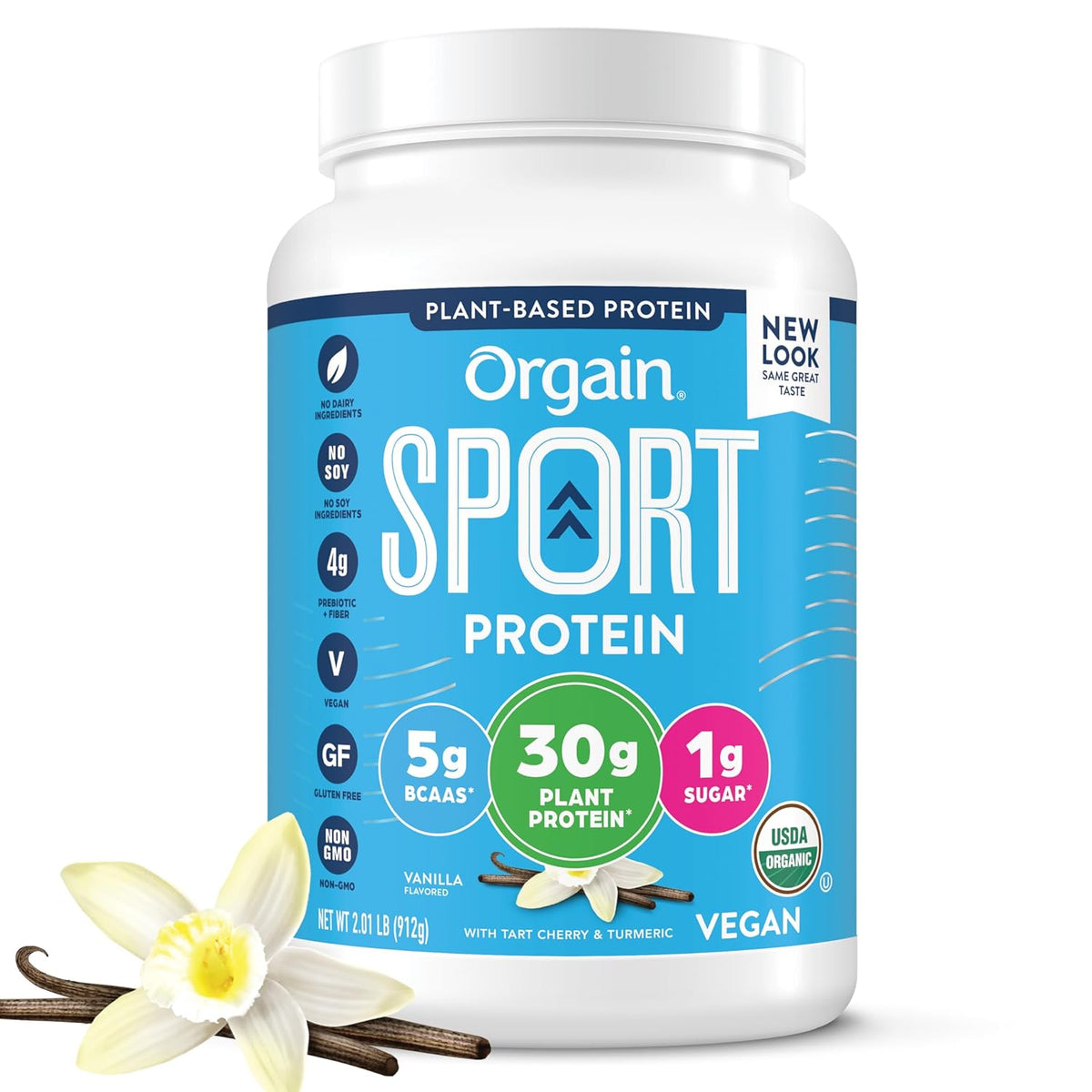 Organic Sport Vegan Protein Powder, Vanilla - 30G Plant Based Protein, for Pre-Workout or Muscle Recovery, with Turmeric, Ginger, Beets & Chia Seeds, Gluten Free, Dairy Free, Soy Free - 2.01Lb