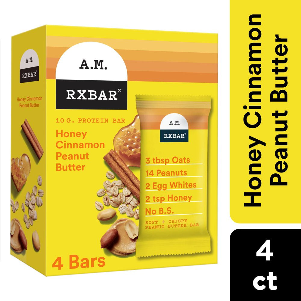 A.M. Honey Cinnamon Peanut Butter Chewy Protein Bars, Gluten-Free, Ready-To-Eat, 7.7 Oz, 4 Count