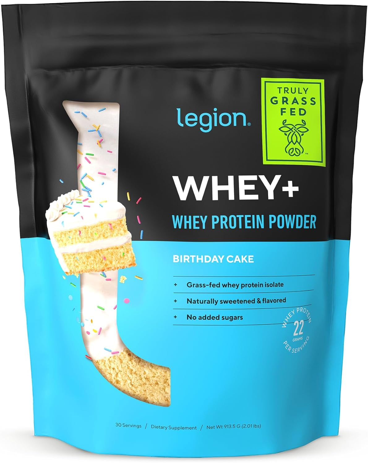 Whey+ Whey Isolate Protein Powder from Grass Fed Cows - Low Carb, Low Calorie, Non-Gmo, Lactose Free, Gluten Free, Sugar Free, All Natural Whey Protein Isolate, (30 Serving, Birthday Cake)