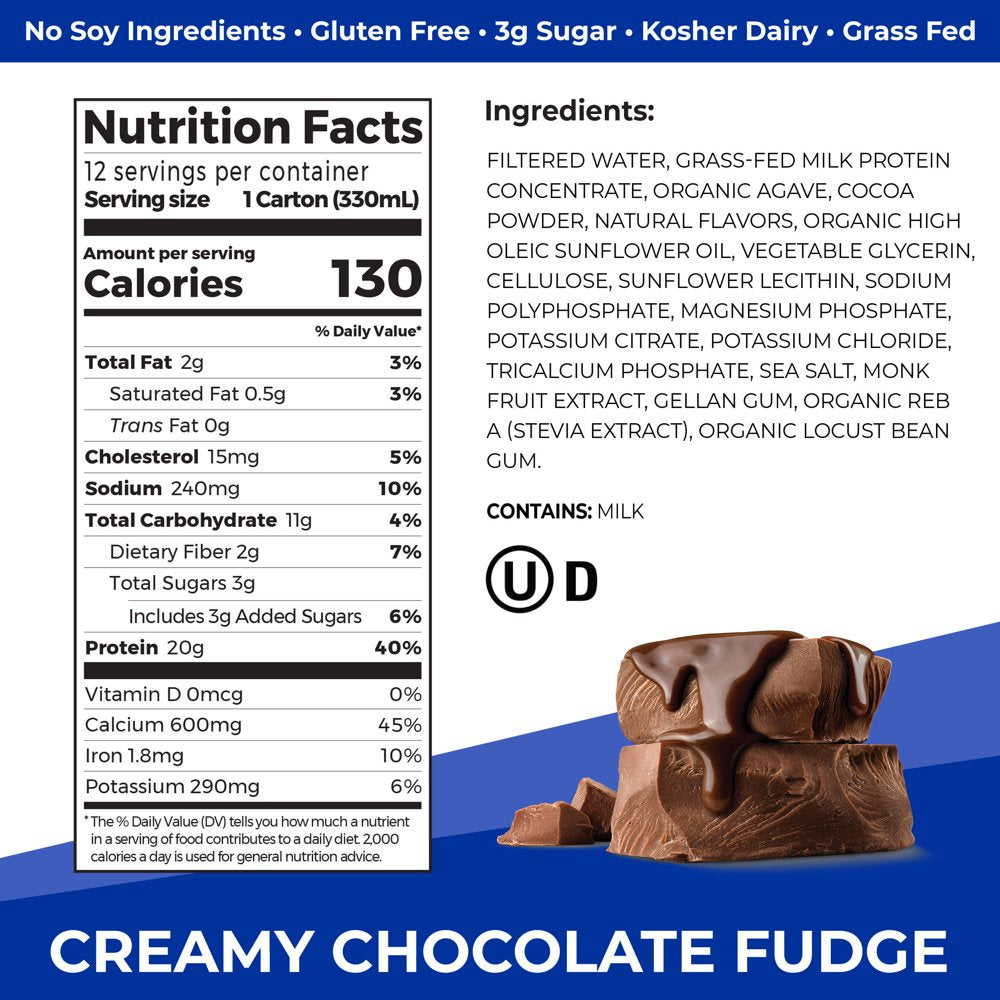 20G Grass Fed Clean Protein Grass-Fed Shake- Creamy Chocolate Fudge 11Oz, 12Ct