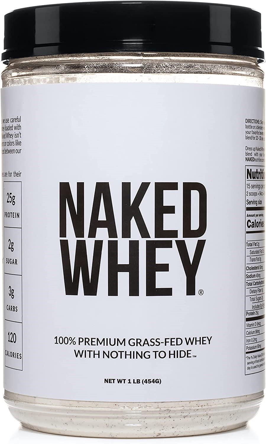 Naked WHEY 1LB 100% Grass Fed Unflavored Whey Protein Powder - US Farms Only...