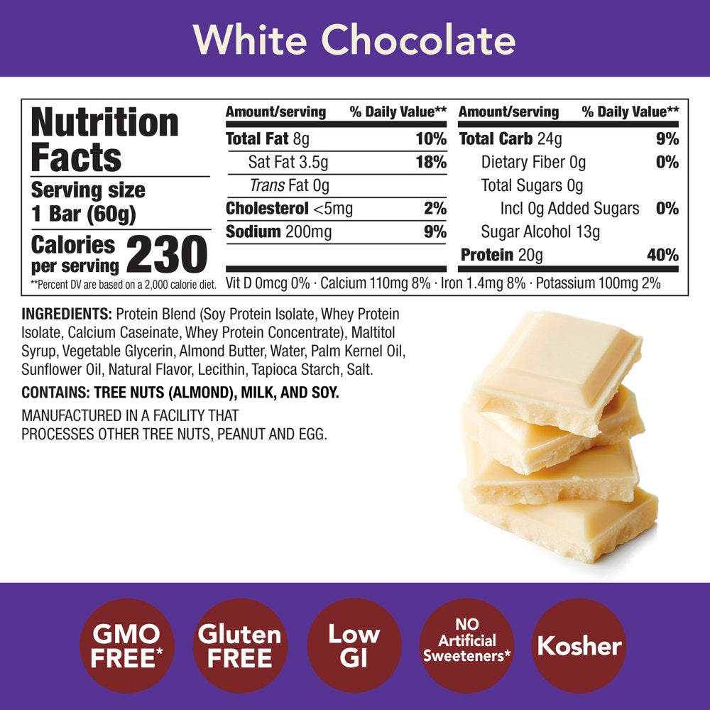 High Protein Bars, White Chocolate, 2.1 Oz Bar, 10 Count