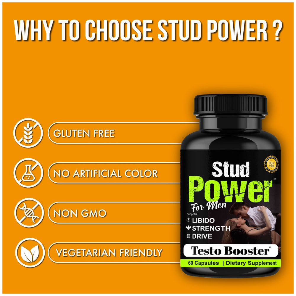 Stud Power Testosterone Booster Supplement, Natural Male Enhancing Pills, Energy, Stamina & Libido Support 60 Capsules