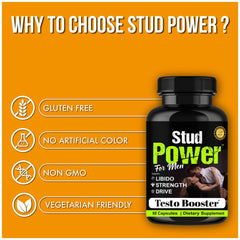 Stud Power Testosterone Booster Supplement, Natural Male Enhancing Pills, Energy, Stamina & Libido Support 60 Capsules