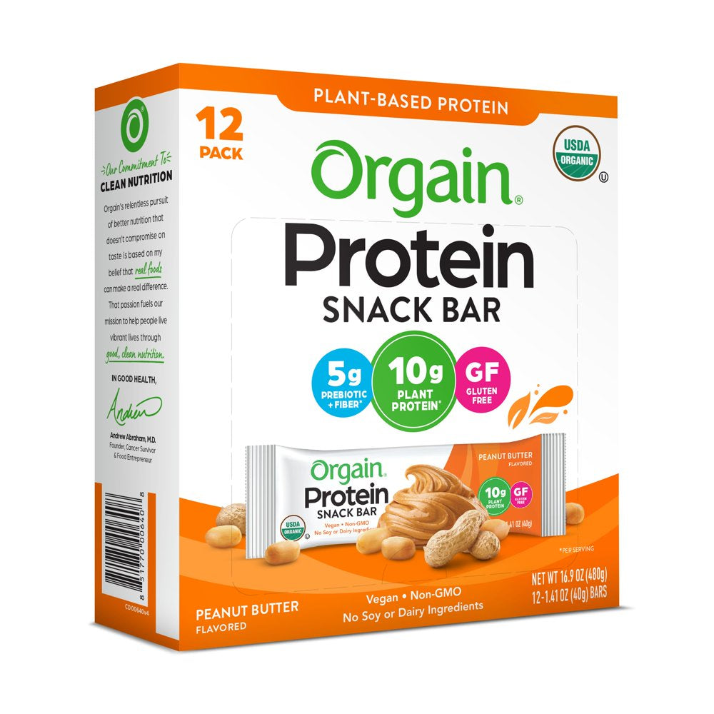 Organic Plant Based Protein Snack Bars, Peanut Butter, 16.9Oz, 12Ct