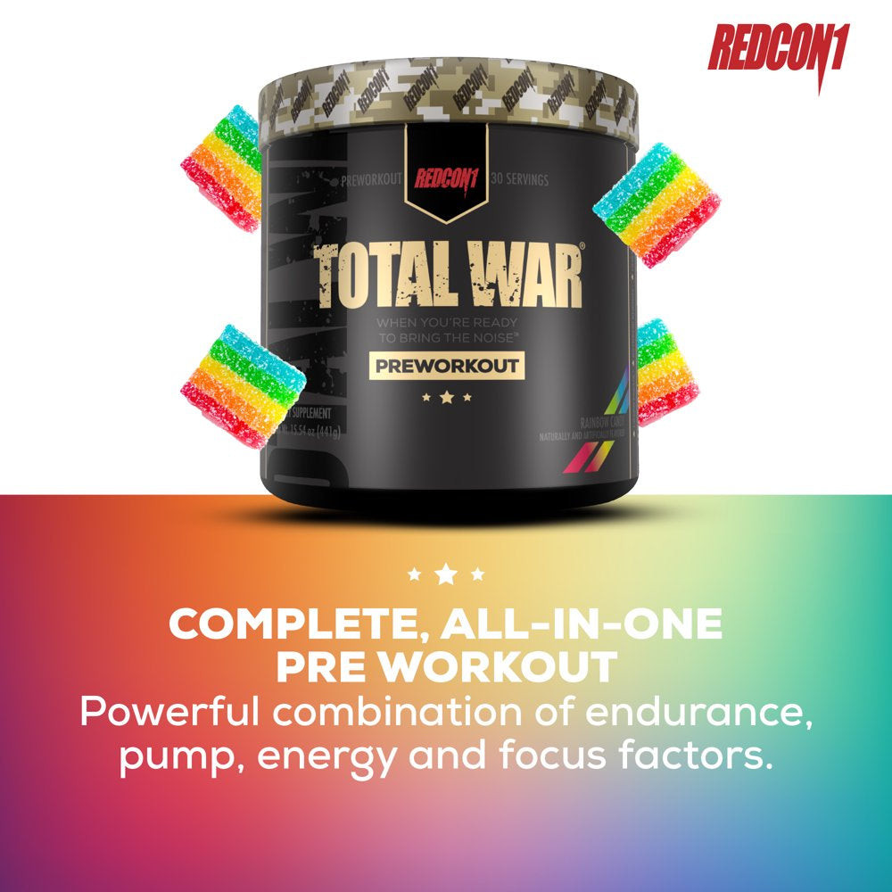 Total War Pre-Workout Powder, Rainbow Candy, 15.54 Oz, 30 Servings