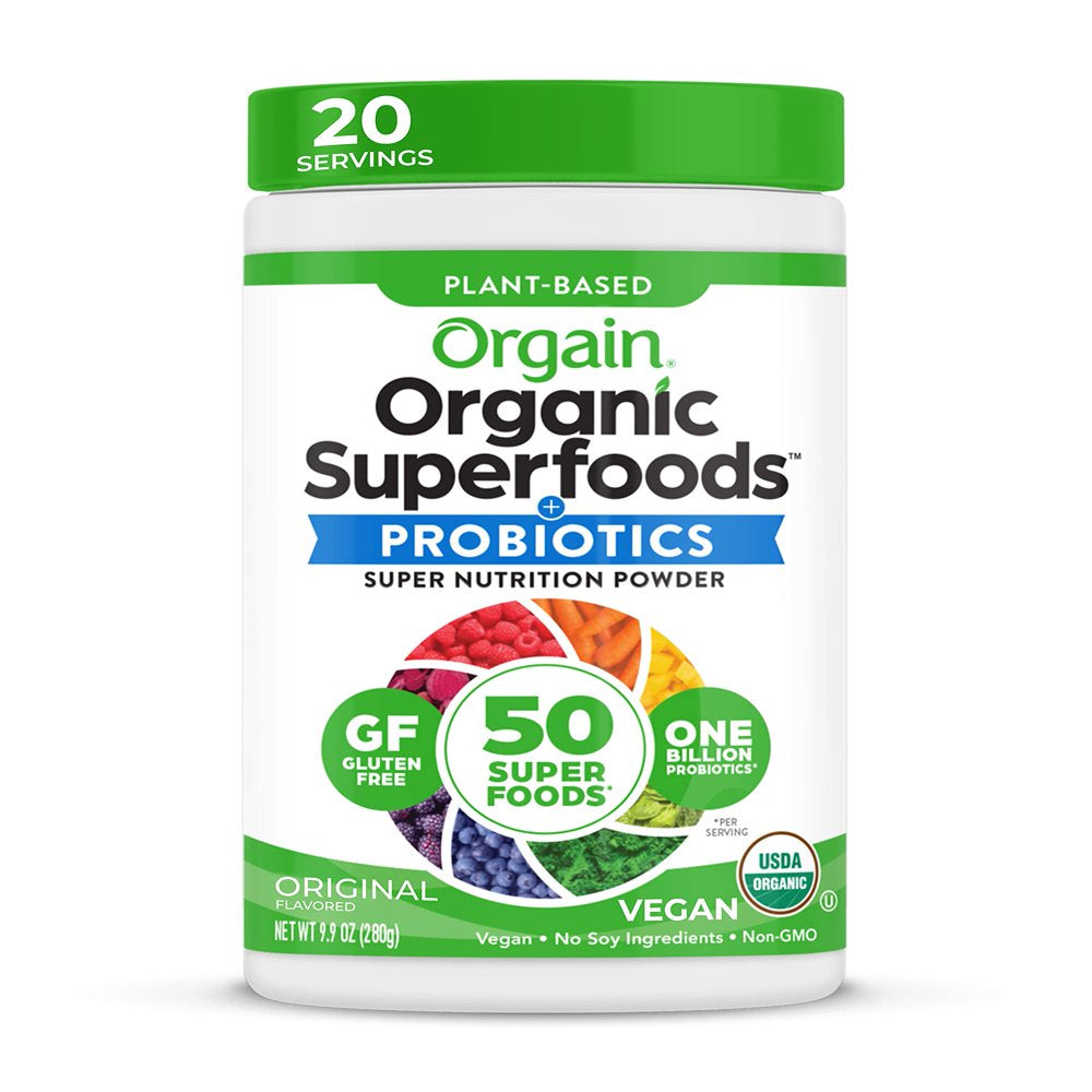 Organic Greens Powder + 50 Superfoods, Original - 1 Billion Probiotics for Gut Health, Antioxidants, Vegan, Plant Based, Gluten Free, Non GMO, Dairy Free Juice & Smoothie Mix - 0.62Lb