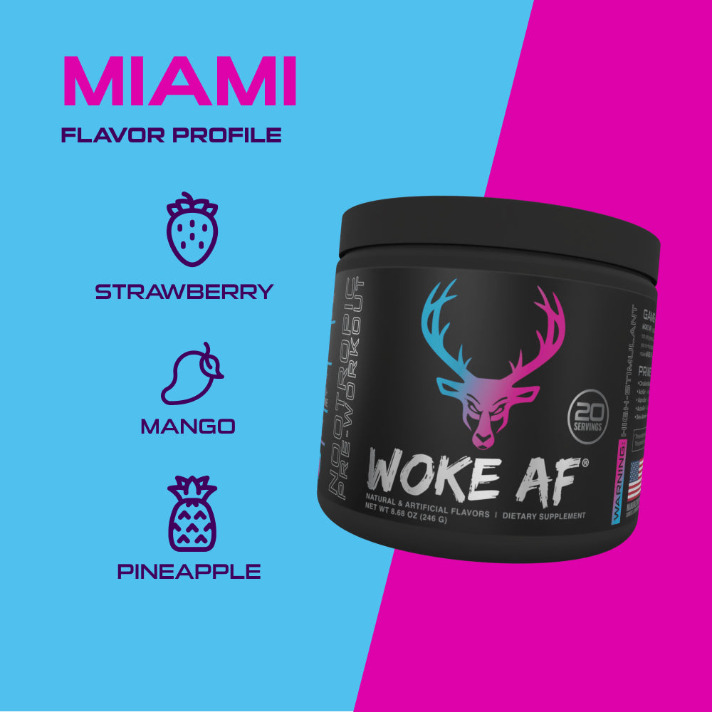 Woke AF Pre-Workout Powder, Increased Energy, Miami, 333Mg Caffeine, 20 Servings