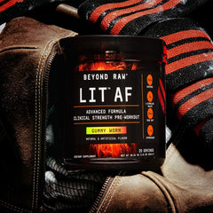 LIT AF | Advanced Formula Clinical Strength Pre-Workout Powder | Contains Caffeine, L-Citruline, and Nitrosigine | Gummy Worm | 20 Servings