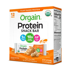 Organic Plant Based Protein Snack Bars, Peanut Butter, 16.9Oz, 12Ct