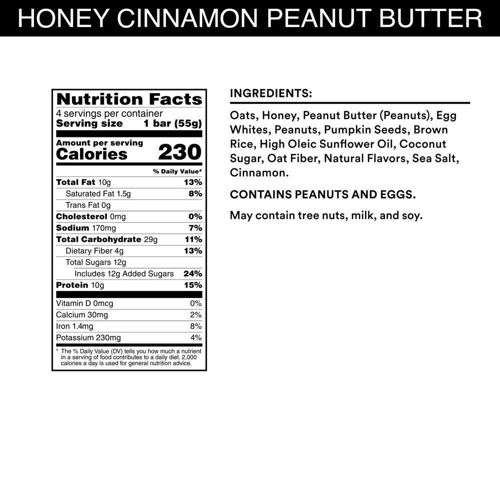 A.M. Honey Cinnamon Peanut Butter Chewy Protein Bars, Gluten-Free, Ready-To-Eat, 7.7 Oz, 4 Count