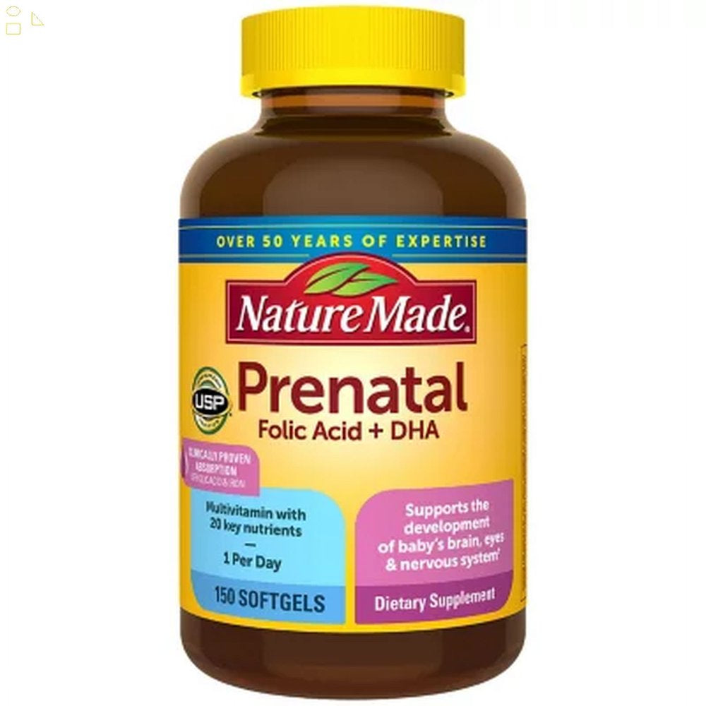 Prenatal + DHA, 150 Softgels | Support the Development of Baby Brain, Nervous System, Bones and Eyes