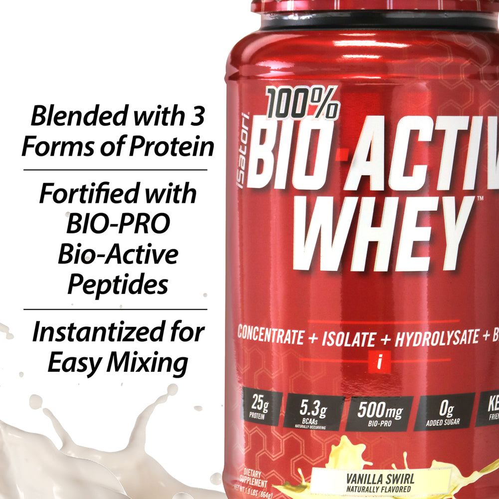 100% Bio-Active Whey Protein Powder, Concentrate, Isolate and Hydrolysate - Bio-Gro, Bio Active Peptides, and Bcaas for Recovery 25G of Protein per Serving - Vanilla Swirl (26 Servings)