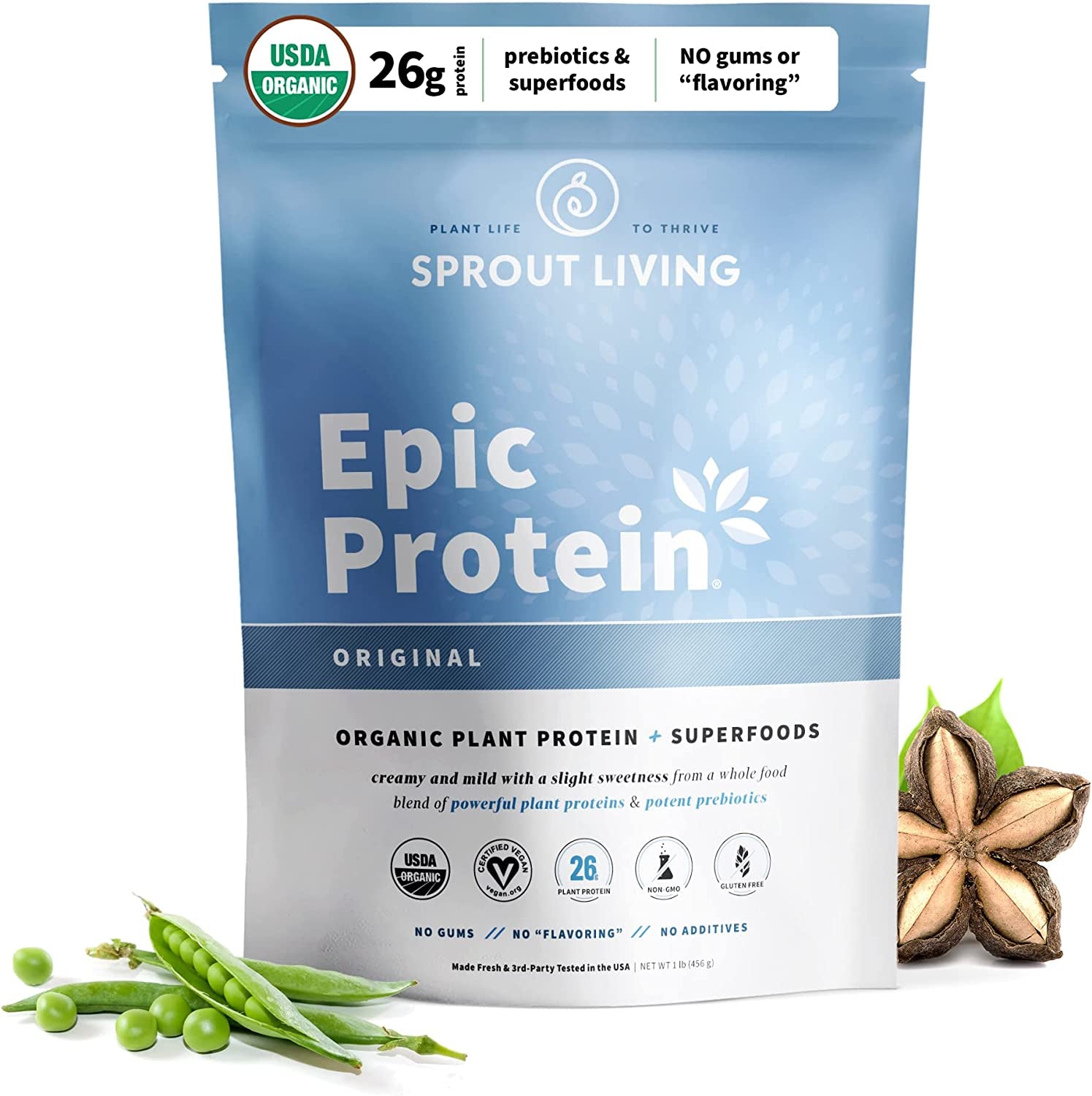 , Epic Protein, Plant Based Protein & Superfoods Powder, Original, Unflavored | Organic Protein Powder, Vegan, Non Dairy, Non-Gmo, Gluten Free, Sugar Free, Perfect Keto Drink Mix (1 Lb)