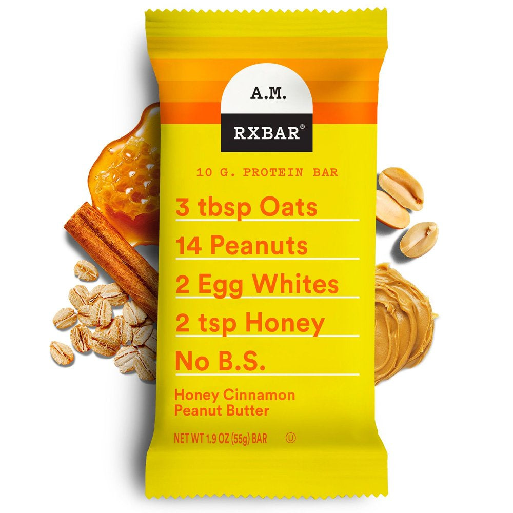 A.M. Honey Cinnamon Peanut Butter Chewy Protein Bars, Gluten-Free, Ready-To-Eat, 7.7 Oz, 4 Count