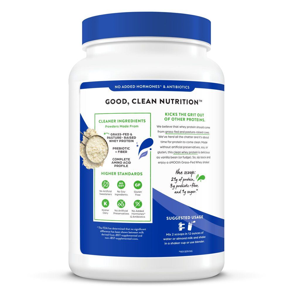 Grass Fed Clean Whey Protein Powder, Vanilla Bean, 21G Protein, 1.82Lb