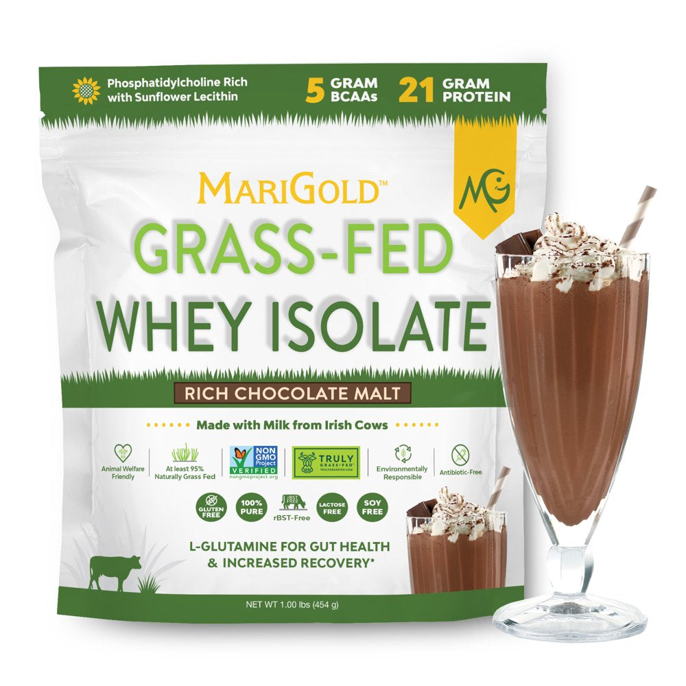 Grass-Fed Whey Isolate Protein Powder Rich Chocolate Malt 1LB - Cold Processed, Undenatured, Non-Gmo, Rbgh Free, Soy Free, Gluten Free