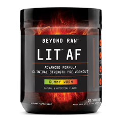 LIT AF | Advanced Formula Clinical Strength Pre-Workout Powder | Contains Caffeine, L-Citruline, and Nitrosigine | Gummy Worm | 20 Servings