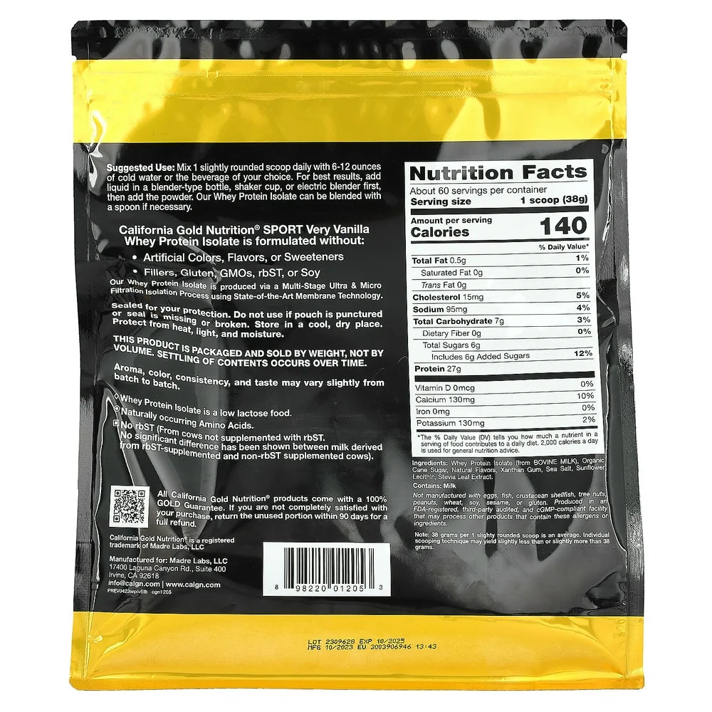 Very Vanilla Whey Protein Isolate, 5 Lbs (2.27 Kg)