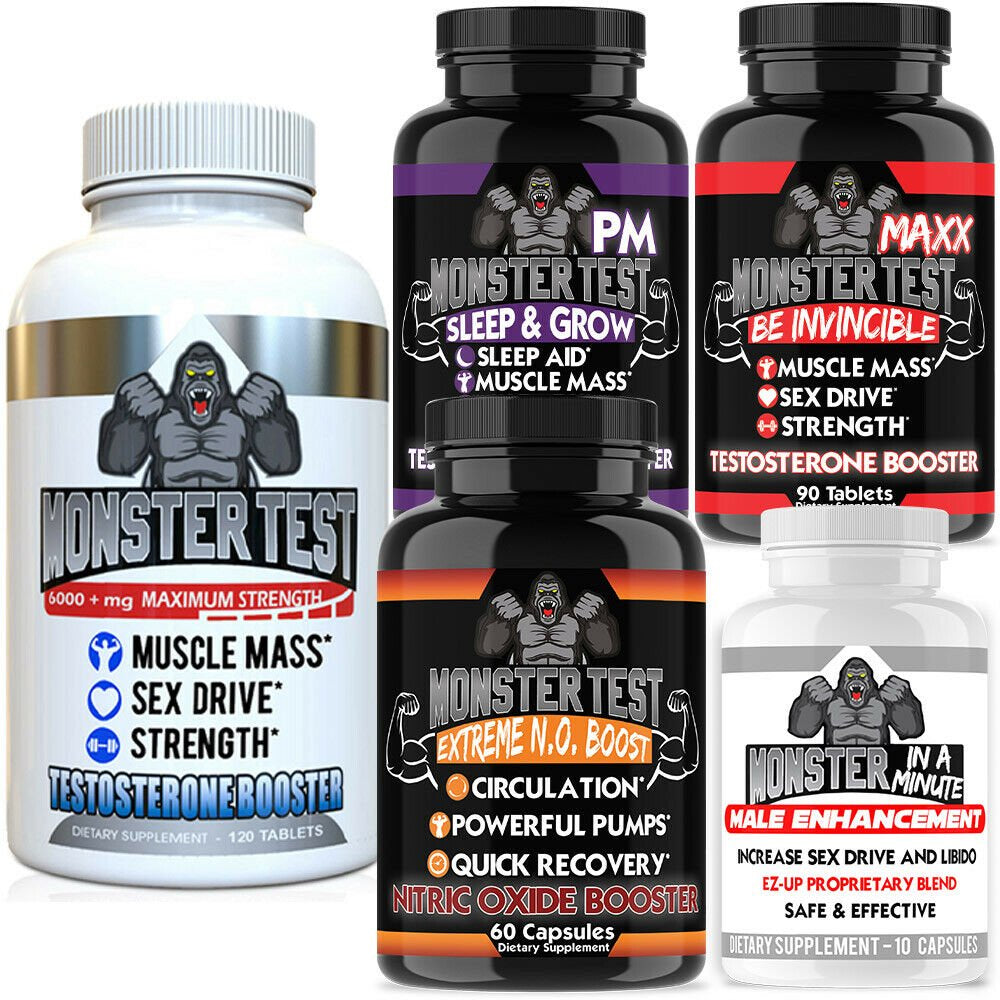 Monster Test, Monster PM Testosterone Booster Sleep Aid, Monster Maxx, Monster Nitric Oxide Booster, Monster Male Enhancement (5-Pack)